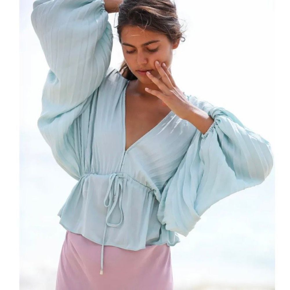 Free People Elouise Blouse in Sage Women's NWT Size XSmall